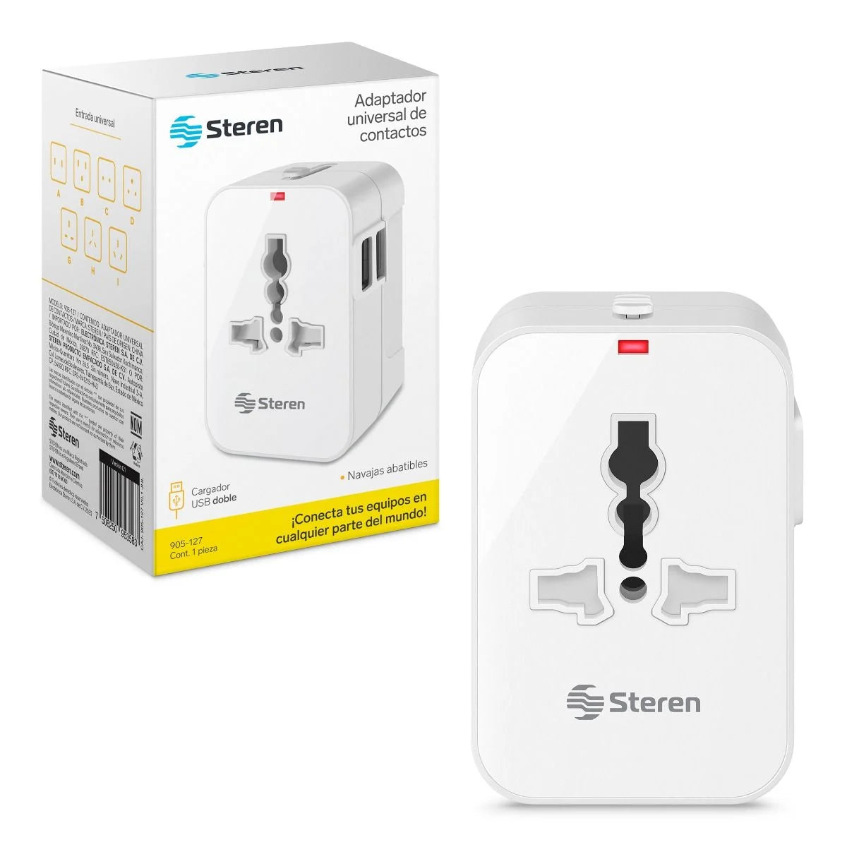 Adaptador universal de contactos para viaje con cargador USB doble