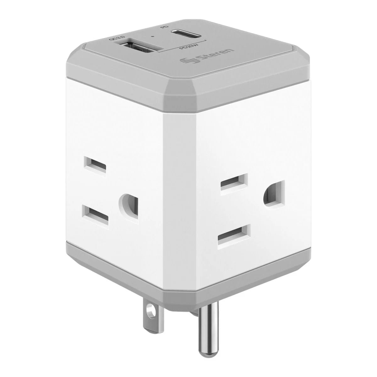 Multicontacto de pared con 4 salidas polarizadas y centro de carga USB C PD 20 W / USB QC 20 W, en forma de cubo