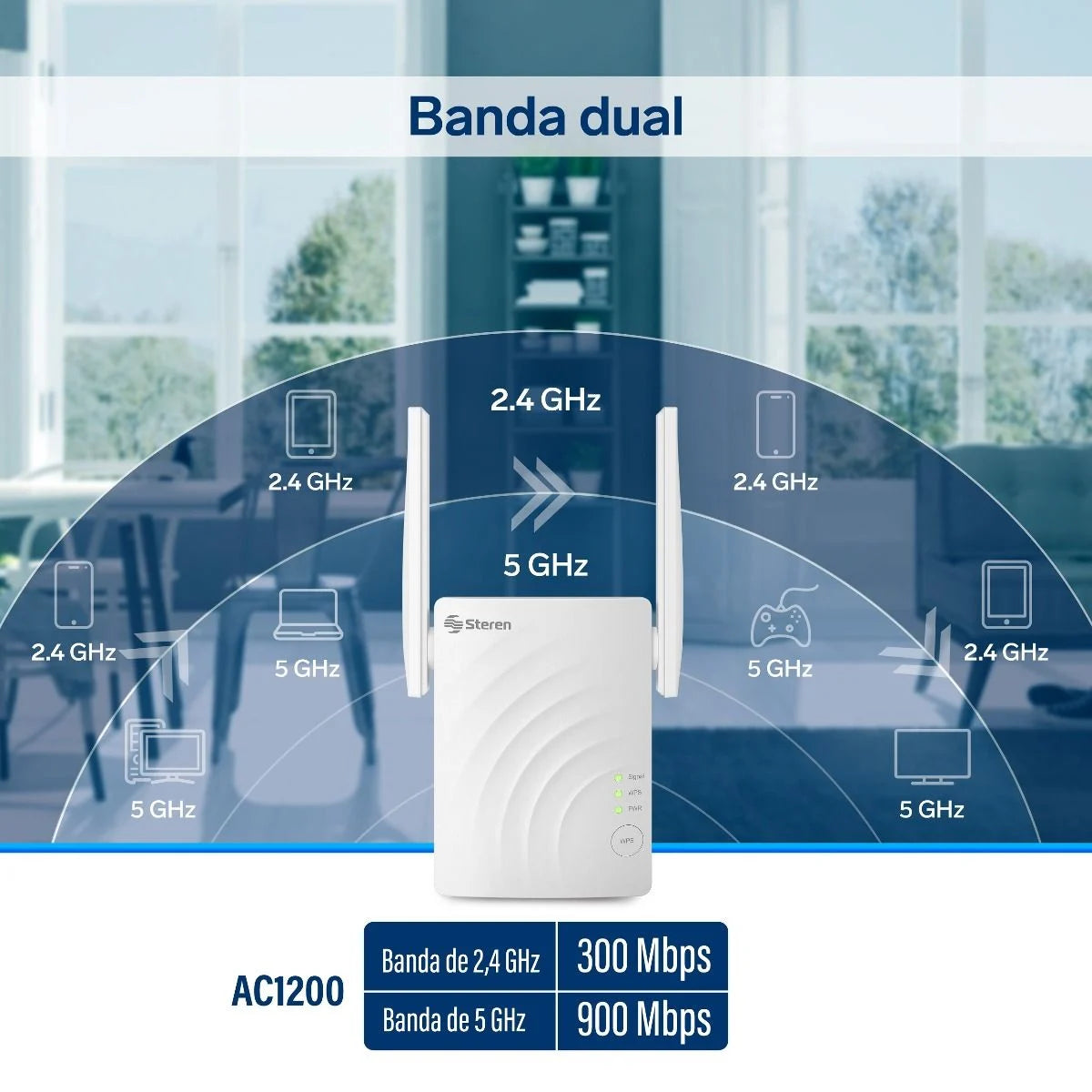 Repetidor Wi-Fi AC1200 2,4 GHz y 5 GHz, hasta 40 m de cobertura