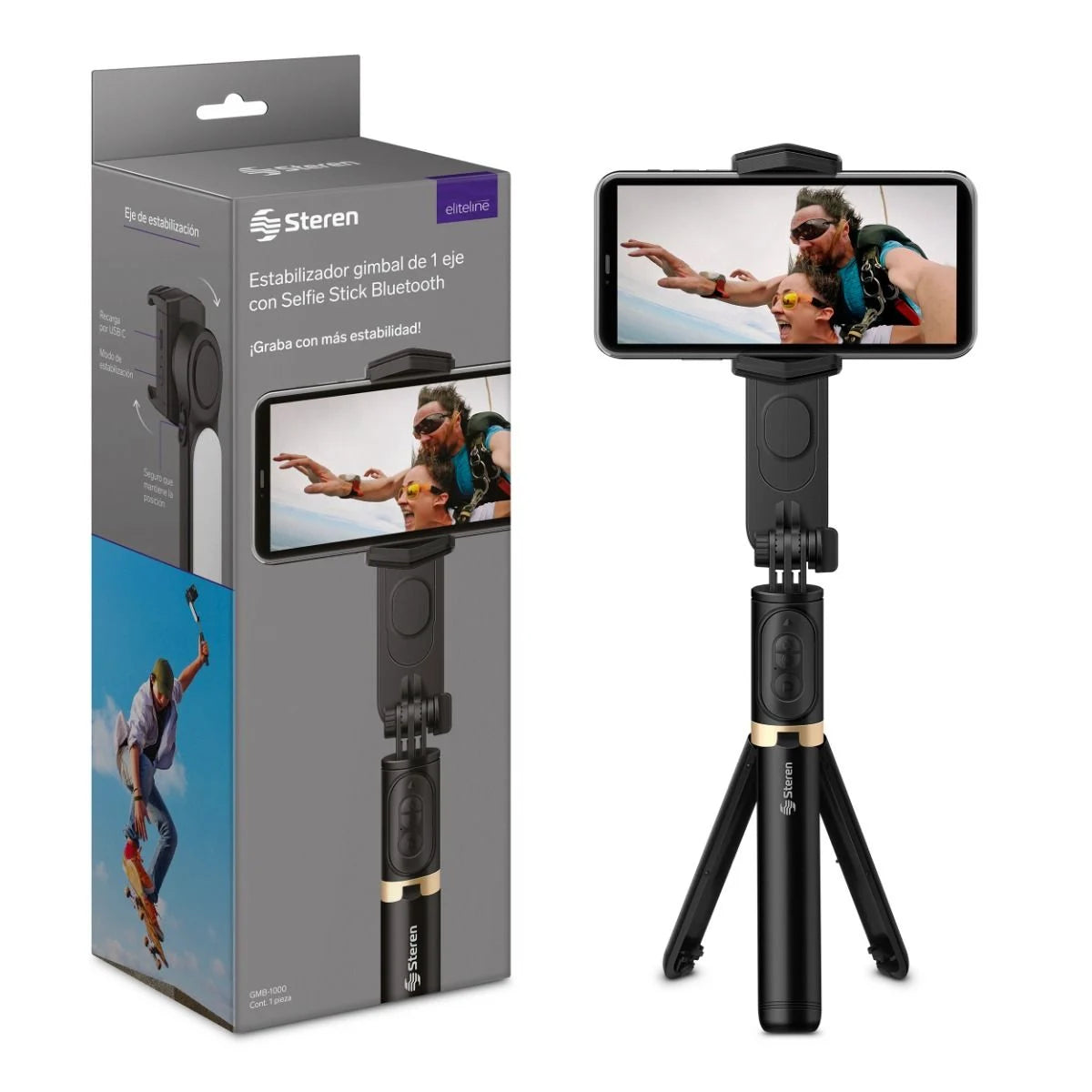 Estabilizador (Gimbal) de 1 eje, con Selfie Stick Bluetooth