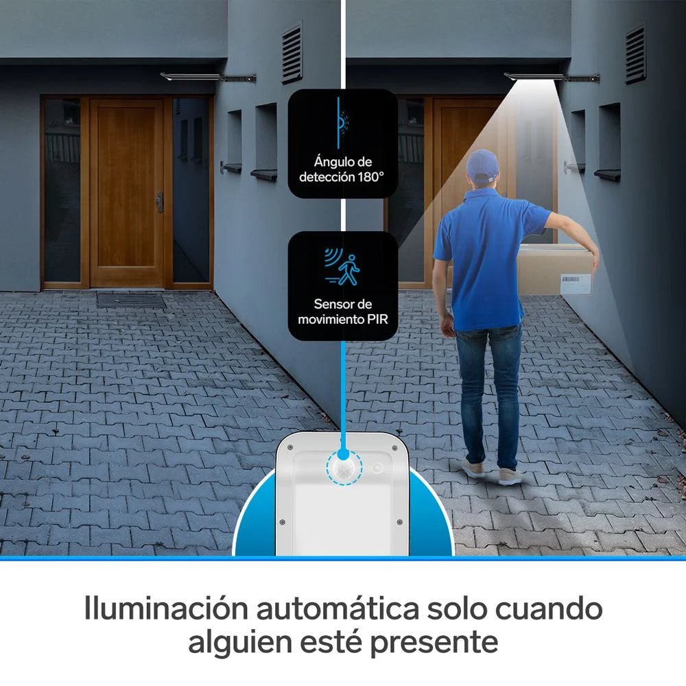 Lámpara LED con sensor de movimiento, panel solar y batería recargable