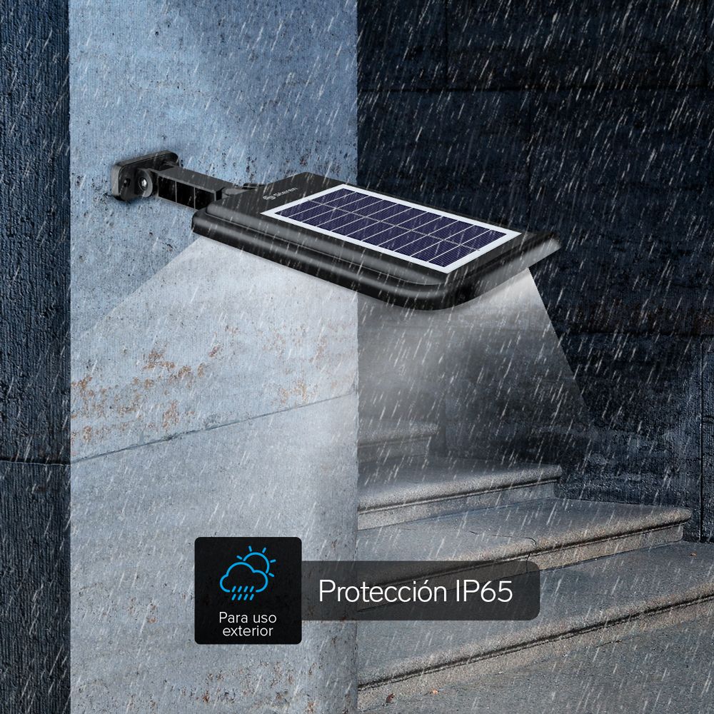 Lámpara LED con sensor de movimiento, panel solar y batería recargable