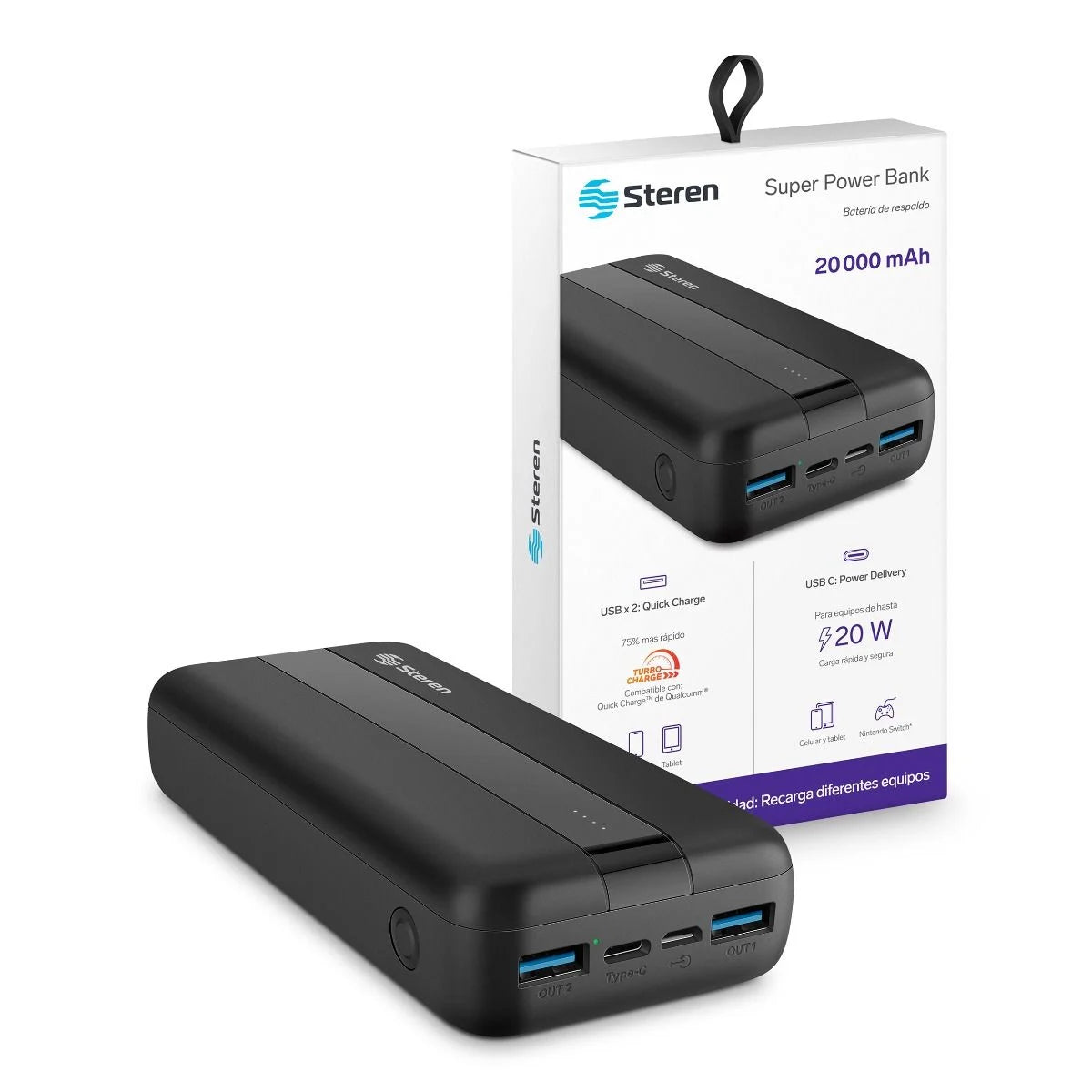 Power Bank de 20,000 mAh PD 20 W / QC 18 W con 1 salida USB C y 2 salidas USB