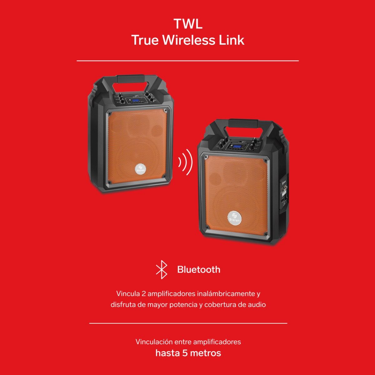 Amplificador de 900 W PMPO Bluetooth* True Wireless Link con batería recargable