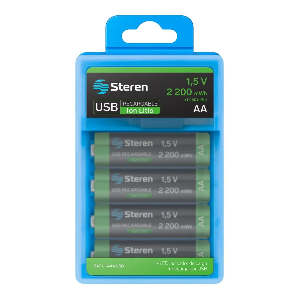 4 baterías recargables USB Li-Ion tipo AA, de 2200 mWh