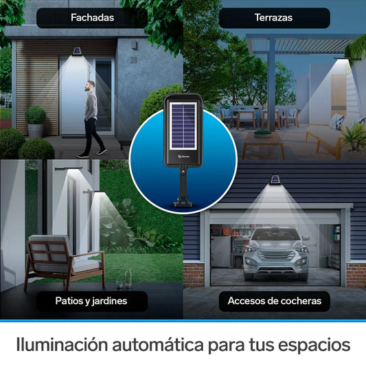 Lámpara LED con sensor de movimiento, panel solar y batería recargable