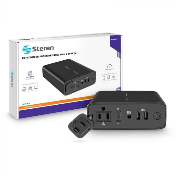 Estación de poder portátil de 24,000 mAh con inversor de corriente de 80 W (110 Vca)