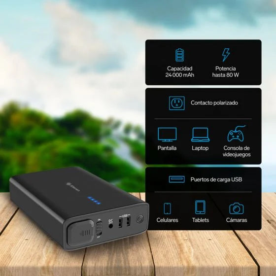 Estación de poder portátil de 24,000 mAh con inversor de corriente de 80 W (110 Vca)