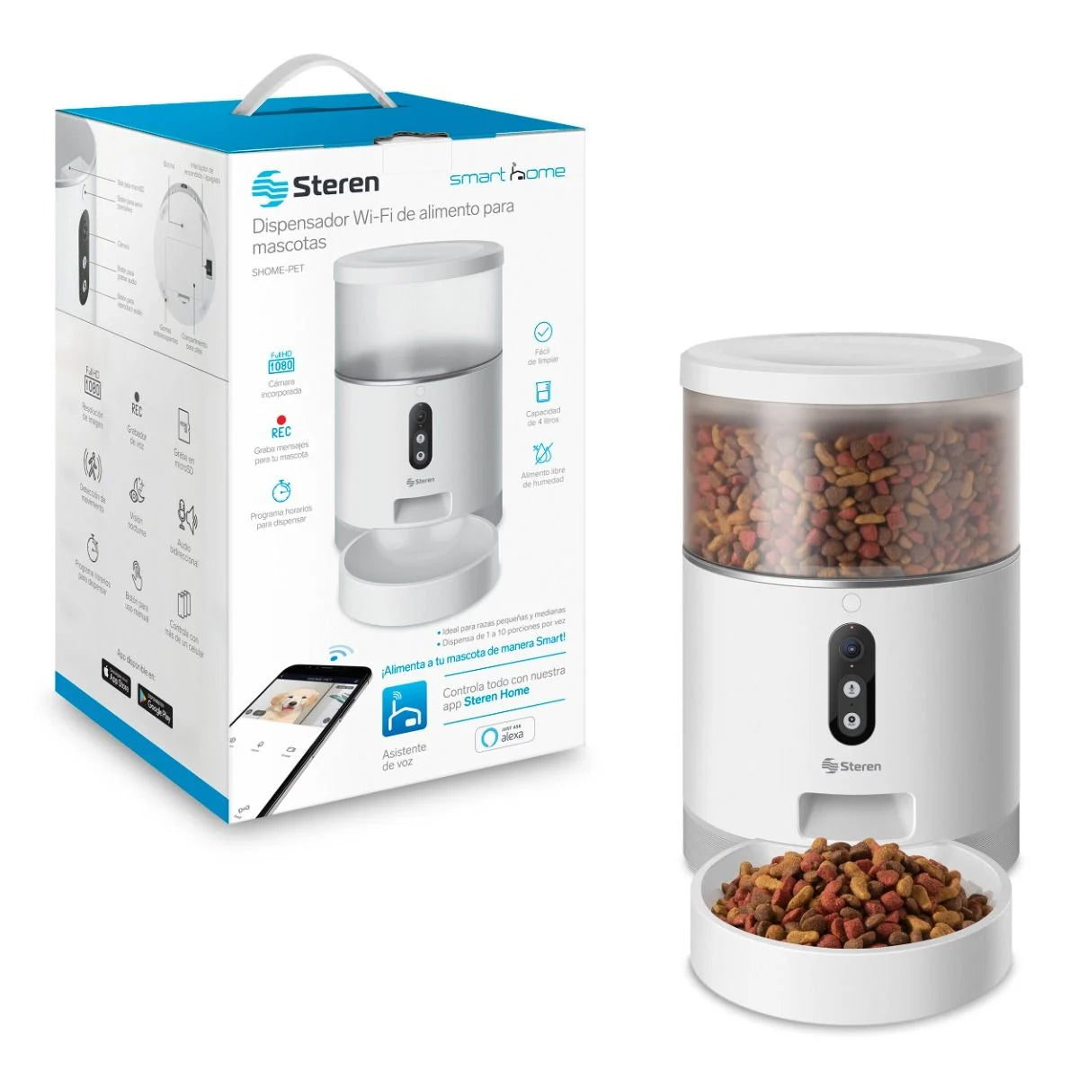 Dispensador Wi-Fi de alimento para mascotas con cámara UHD 2K y grabador de voz