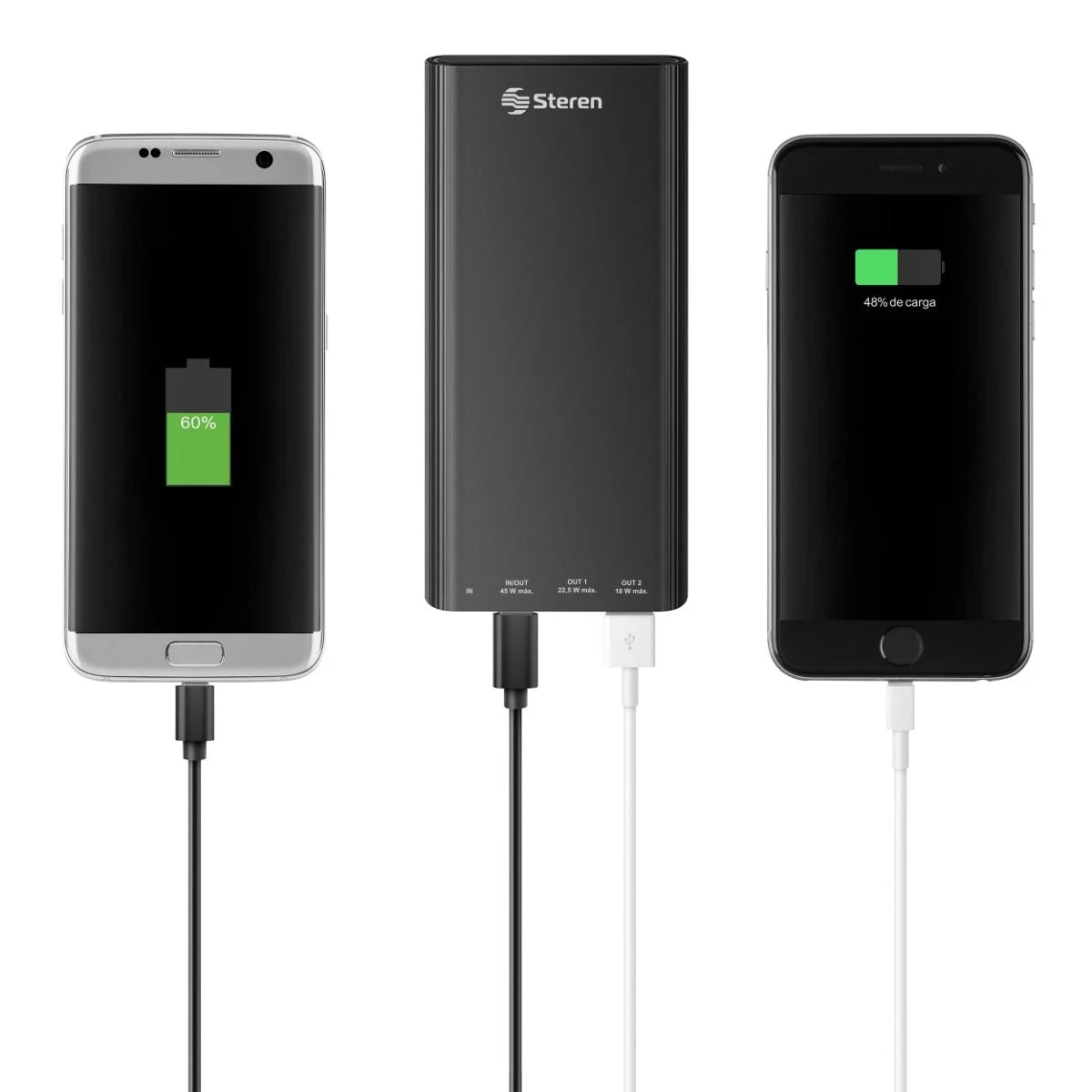 Power Bank de 18,000 mAh PD 45 W / QC 22,5 W con 1 salida USB C y 2 salidas USB